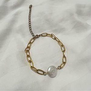 Gold Chain/Link Pearl Bracelet